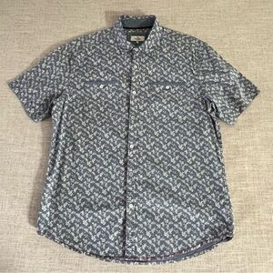 Burnside Men’s Shirt Large Blue White Short Sleeve Button Up Floral 100% Cotton